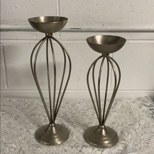 Pair of candle holder silver metal